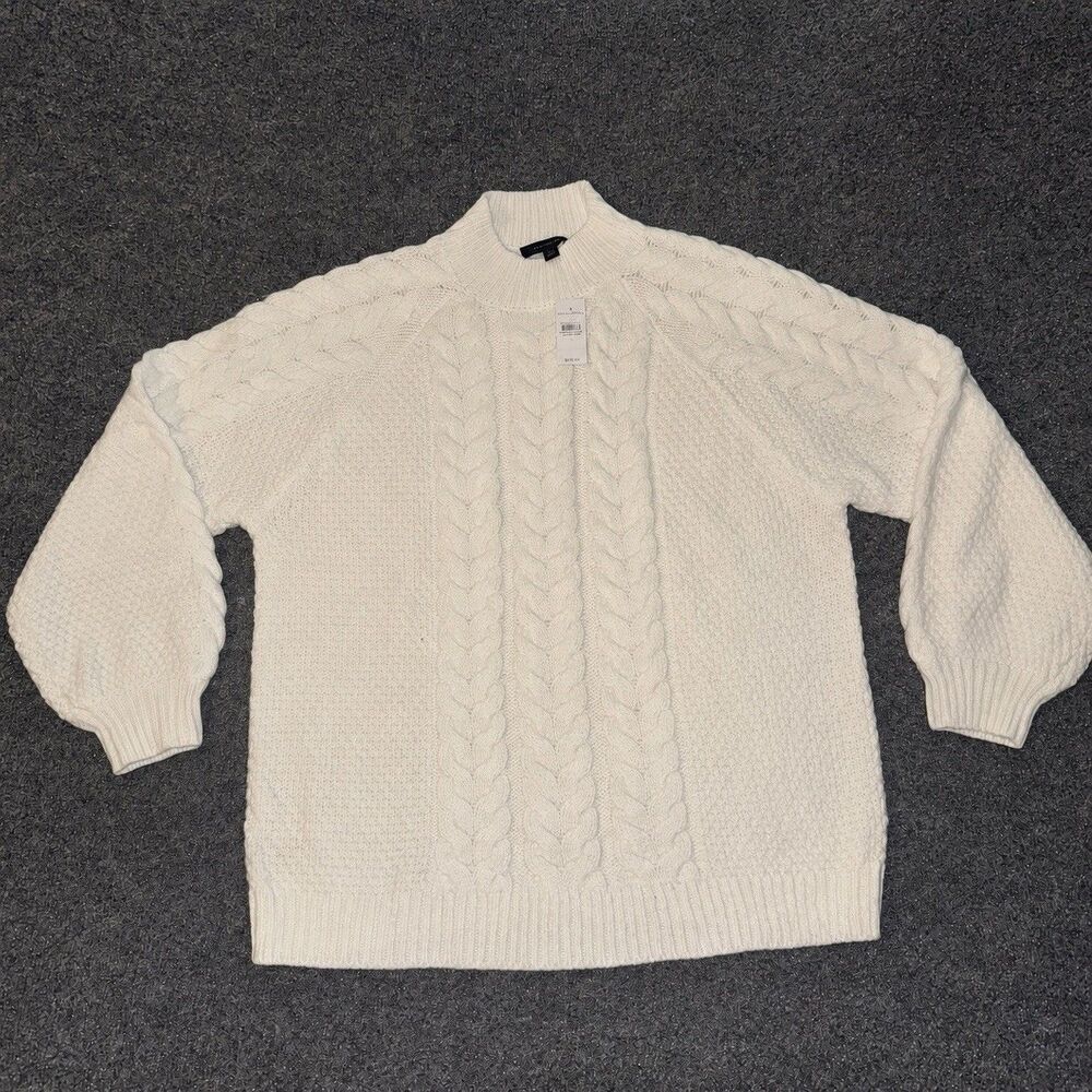 NWT Ann Taylor Cable Knit Mock Neck Sweater Womens L Ivory Wool Blend - Picture 3 of 8